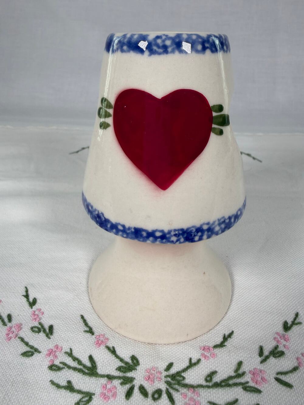 Vintage Cottagecore Fairy Lamp Ceramic Votive Candle Holder Blue Spongeware